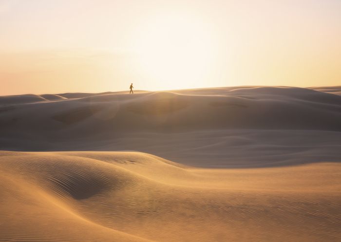 Sun setting over the Stockton Sand Dunes in Port Stephens